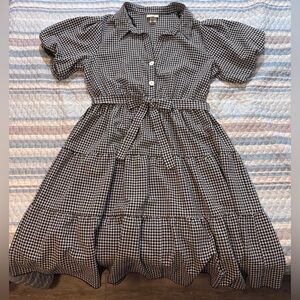 BEguilded Gingham Tiered Dress Puff Sleeve Tie Waist Black White Size 1X